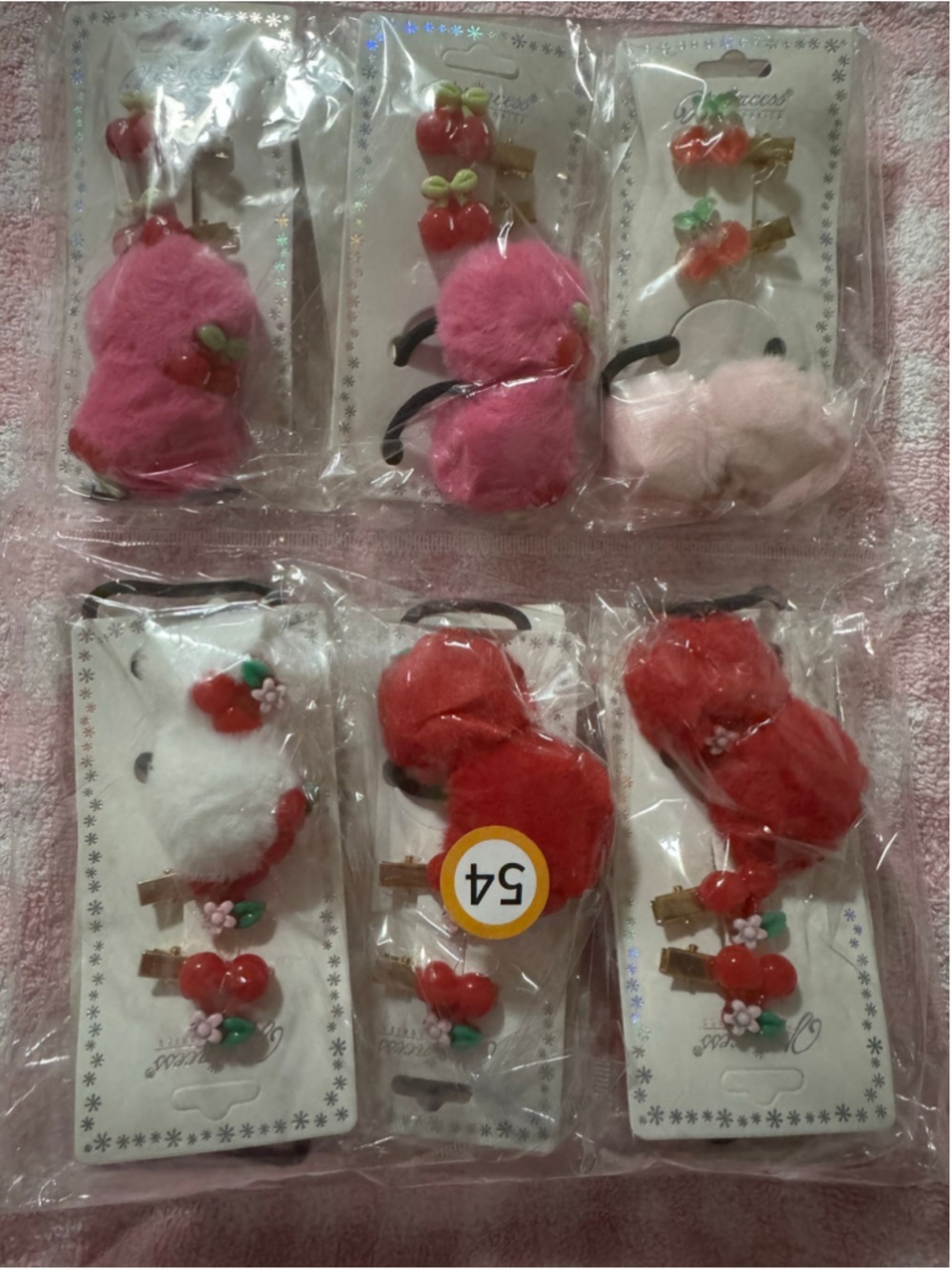 12 Pc Cherry Hair Accessory Bundle | Pom Pom Hair Ties & Matching Clips Kawaii C - Picture 3 of 9